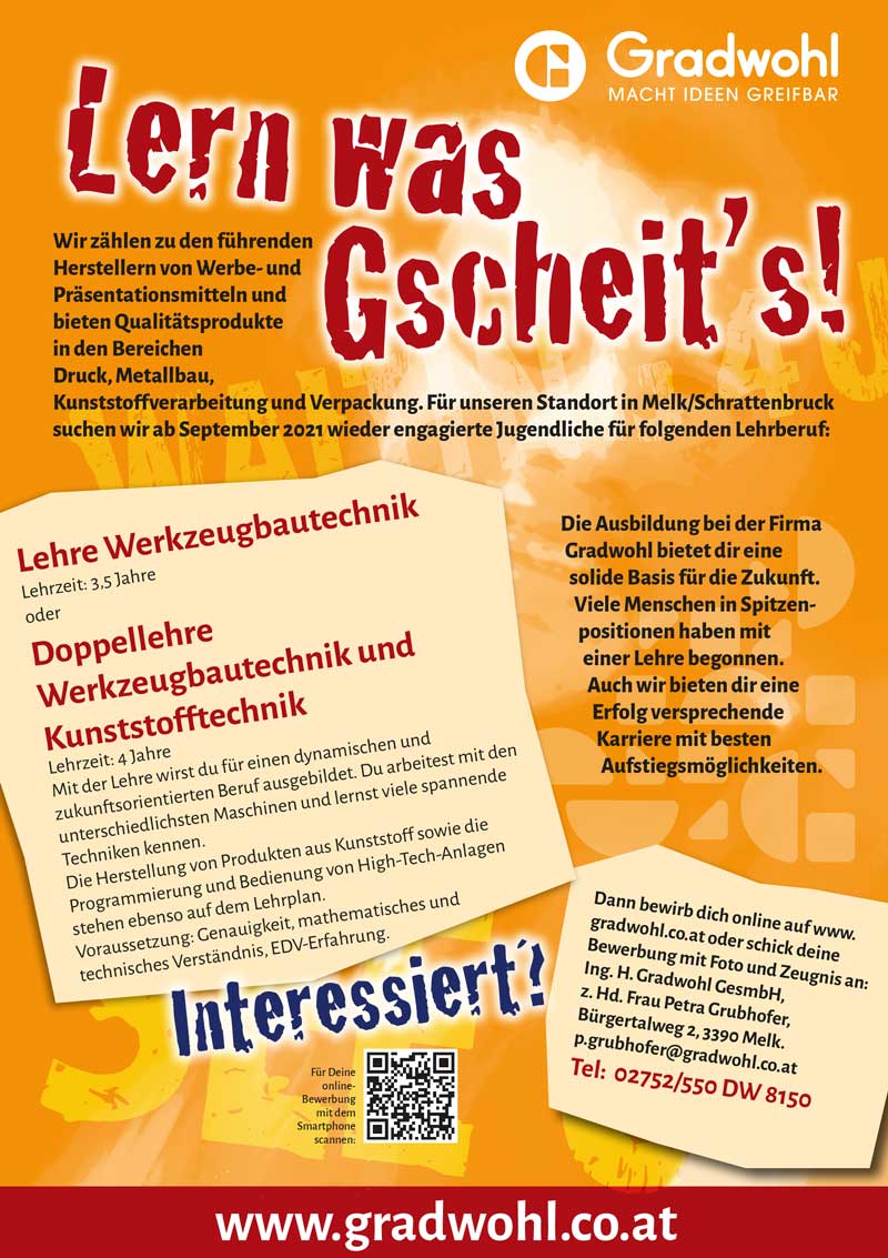 Lern was Gscheit´s: Werkzeugbau- und Kunststofftechniker/-in bei Gradwohl